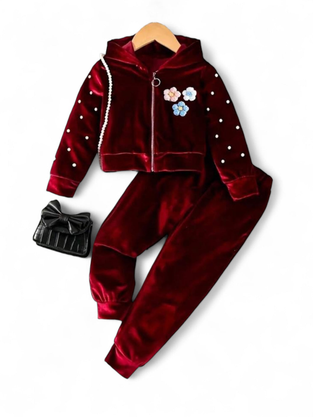 Burgundy pearls with flowers  girls girl set