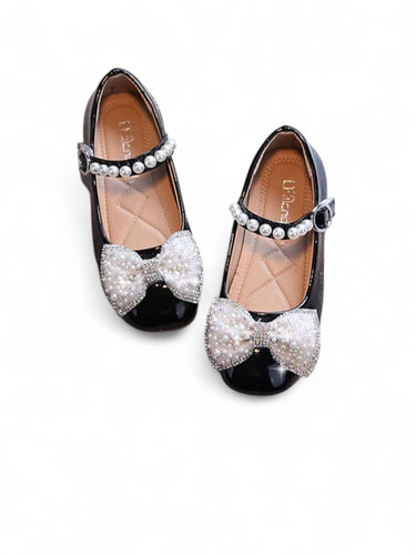 Black shoes with pearl strap girl formal shoes