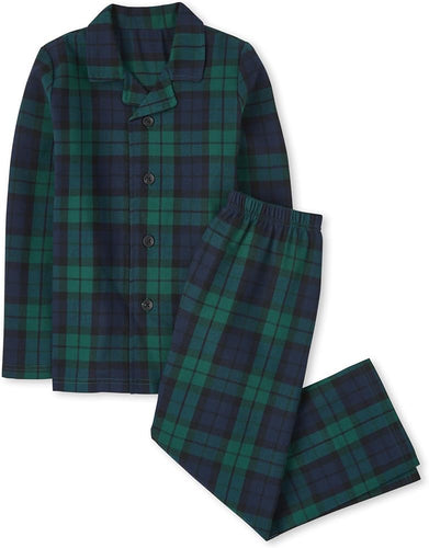 Beverly hills boy green flannel pj set