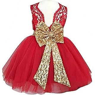 Red with gold bow girl baby  dress