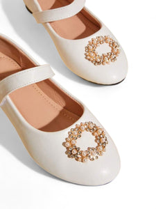 White with gold  girl formal shoes