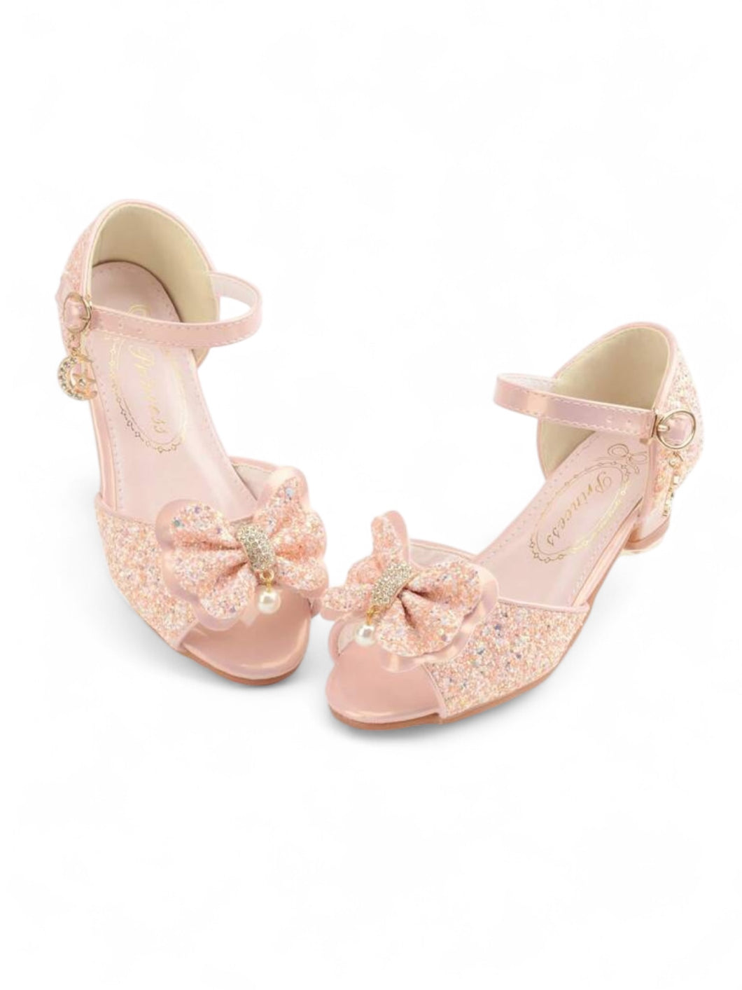 Peach pink sparkly heels girl formal shoes