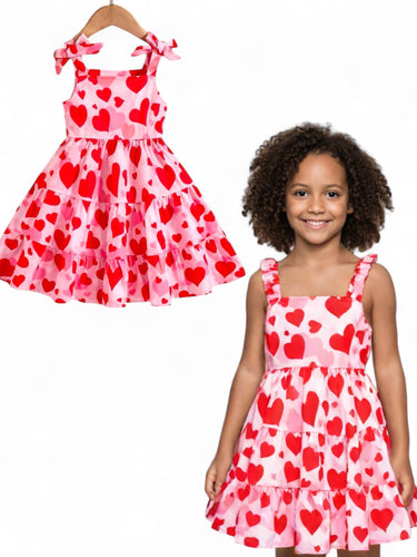 Hearts valentine with  bow shoulder strap girl dress