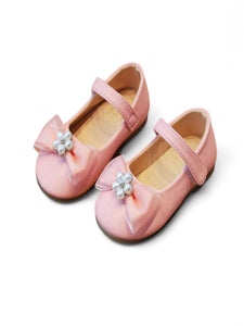 Pink with flowers pearl girl formal shoes