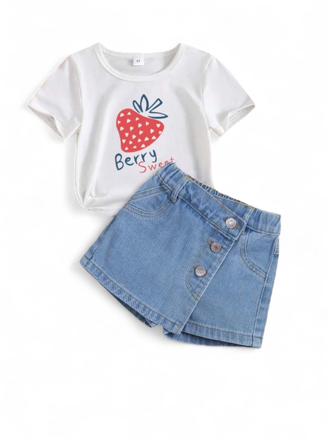 Berry sweet jeans skirt and white top girl set