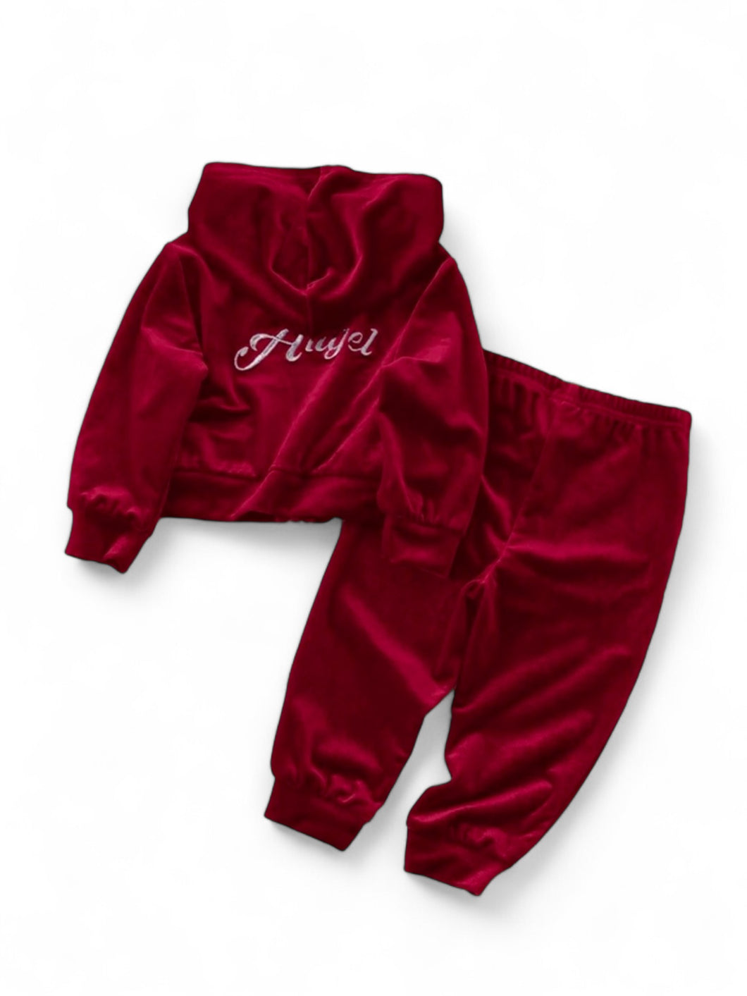 Angel burgundy velvet sweats baby set