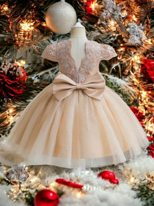 Christmas gold formal  girl dress