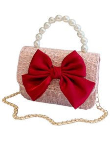 Pearl handle girl purse with red bow