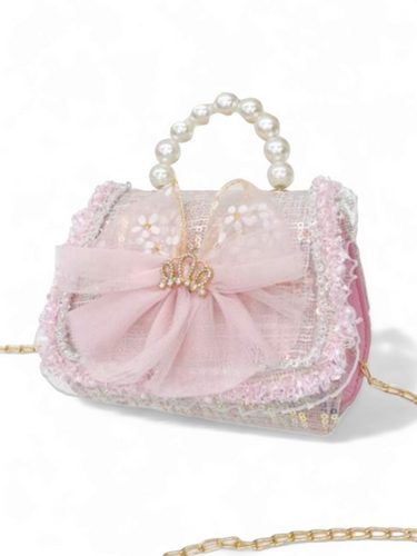 Princess bowknot pink purse with pearl handle