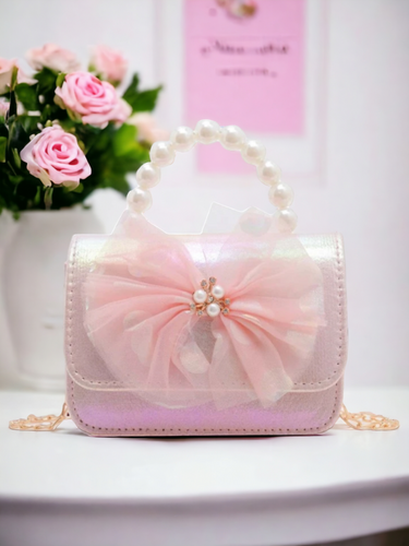 Pink bow with pearl handle purse