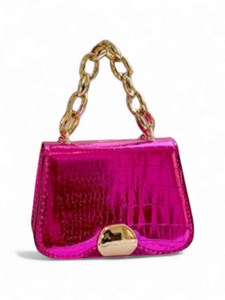 Fuchsia pink purse with gold chain handle