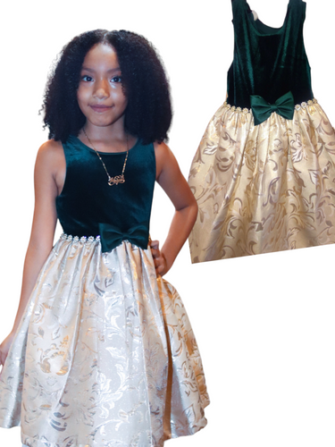 Girl couture princess green/gold   dress