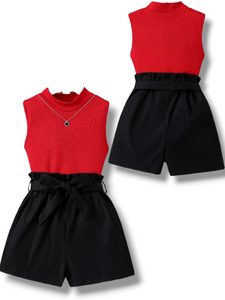 Teen red & black  girl romper