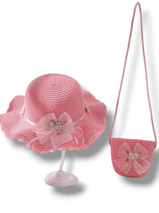 Pink bow girl hat & purse set