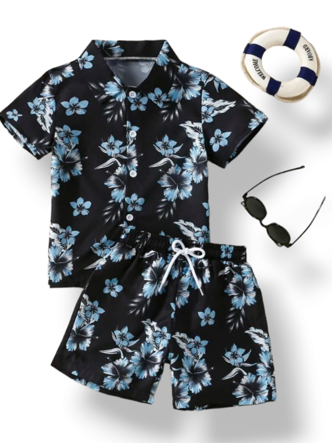 Blue floral print 2 pc boys set