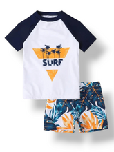 Surf with leaf print boy swimsuit