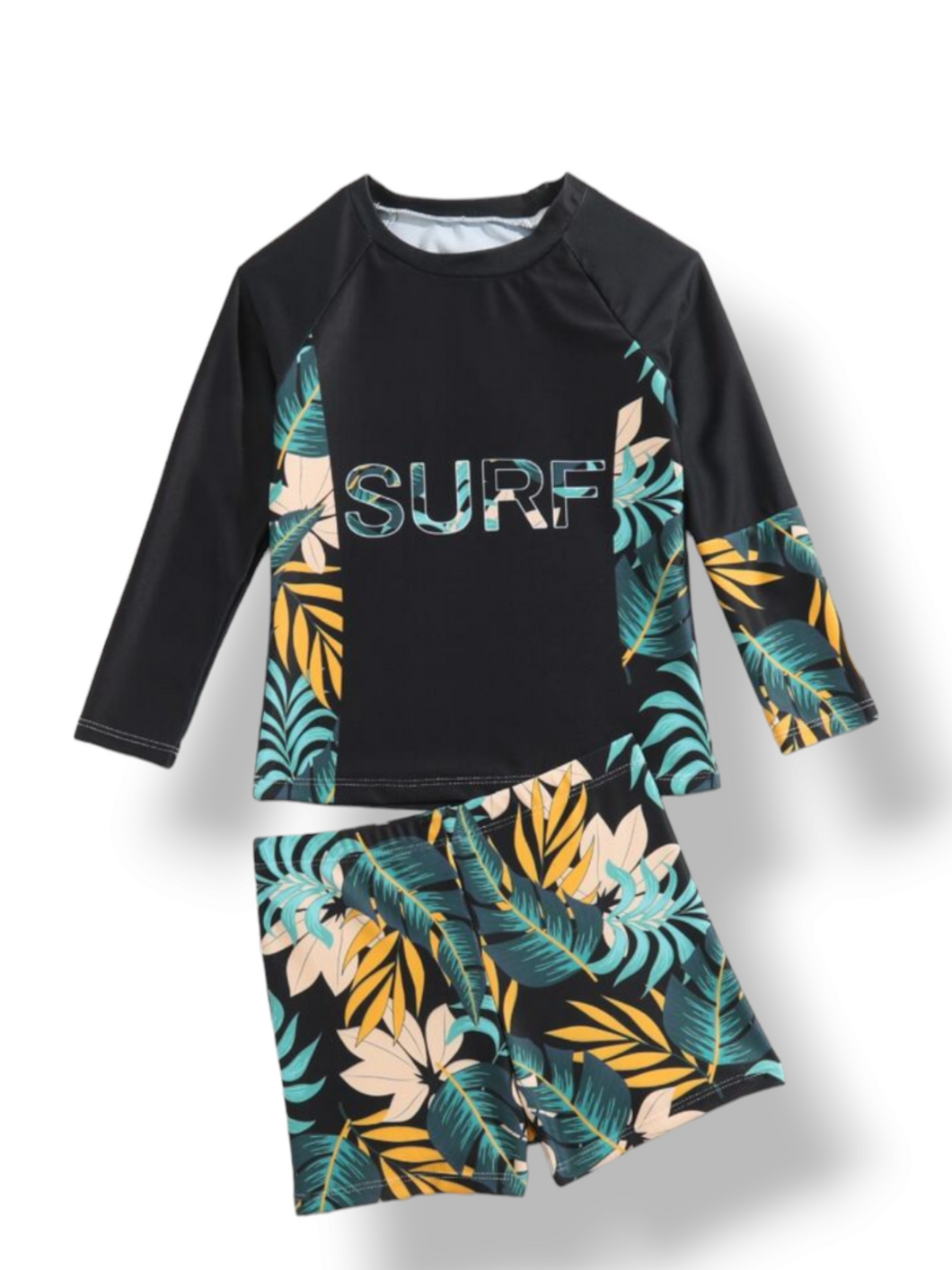 Surf black and leaf print boy swimsuit