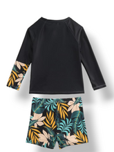 Surf black and leaf print boy swimsuit