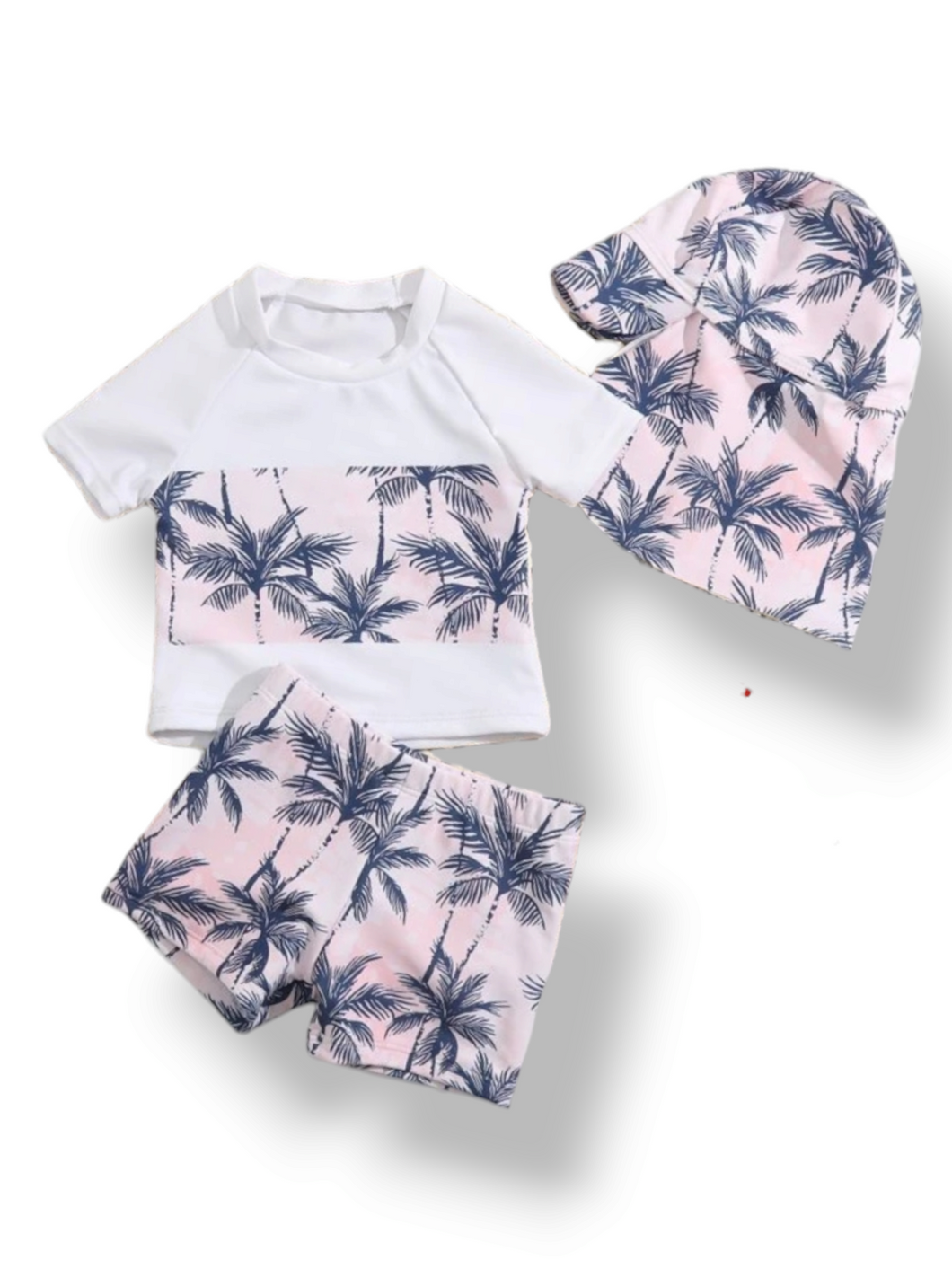 Boy pink & white palm tree print baby swimsuit