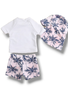 Boy pink & white palm tree print baby swimsuit