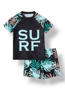 Surf with leaf print boy swimsuit