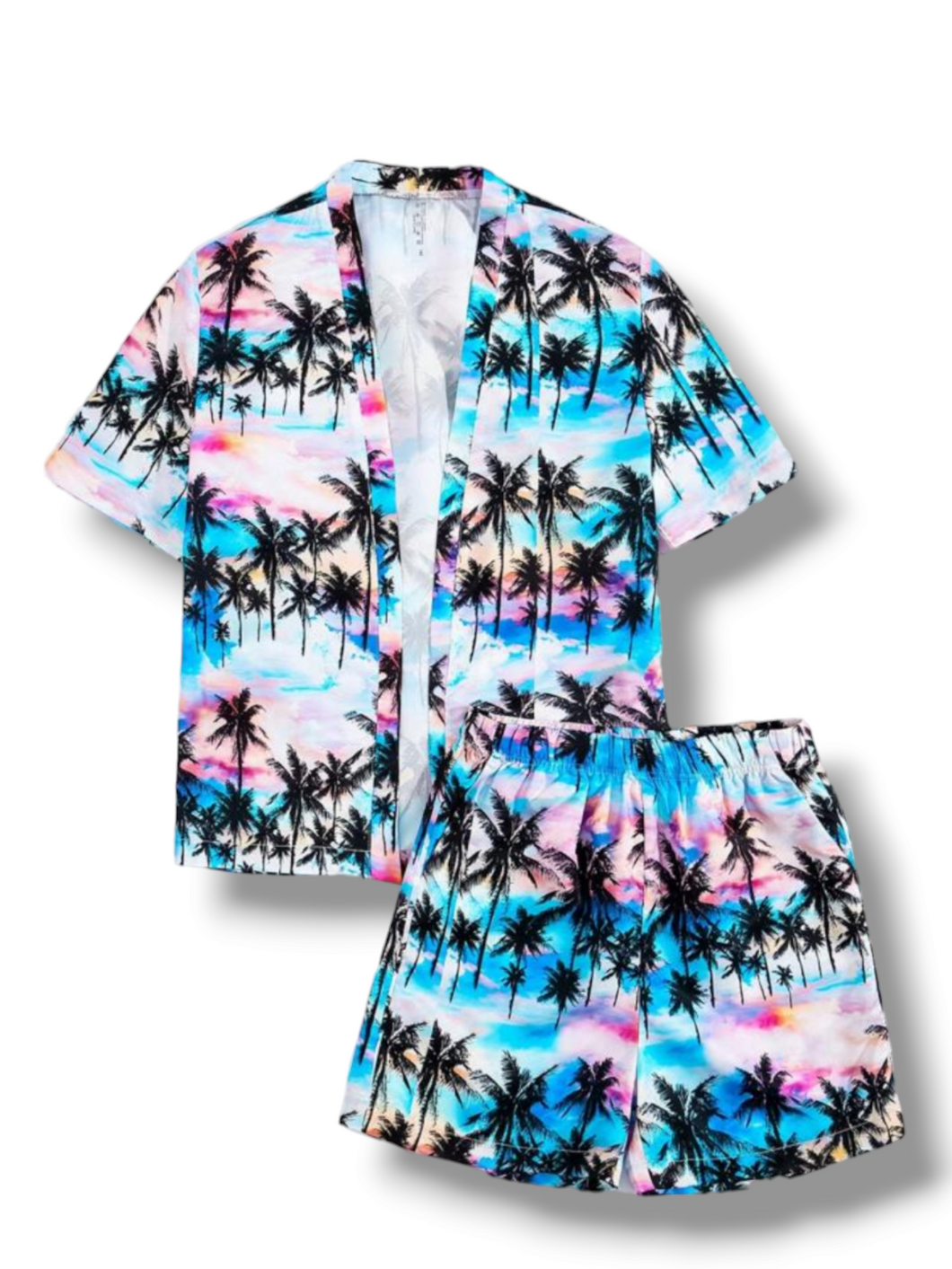 Palm tree print beachy 2 pc boy swimsuit