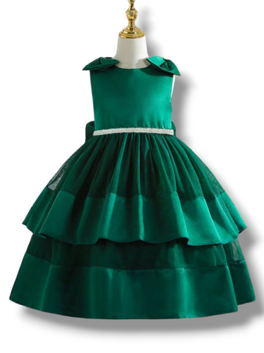 Formal forest green with pearl girl dress