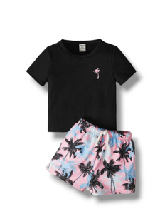 Palm print bottom with black top boys set