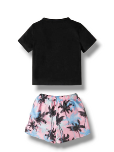 Palm print bottom with black top boys set