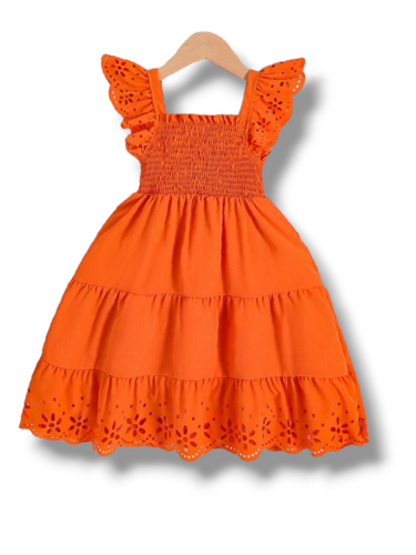 Laser cut ruffle girl dress