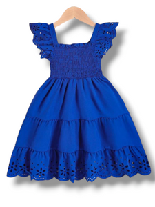 Blue Laser cut ruffle hem girl dress