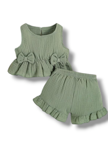 Green bow 2pc baby set