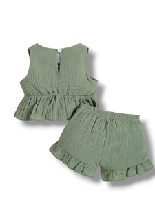 Green bow 2pc baby set