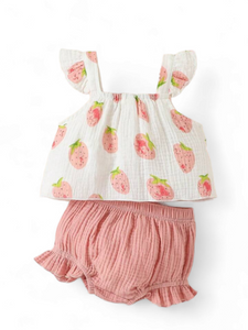 Strawberry linen baby set