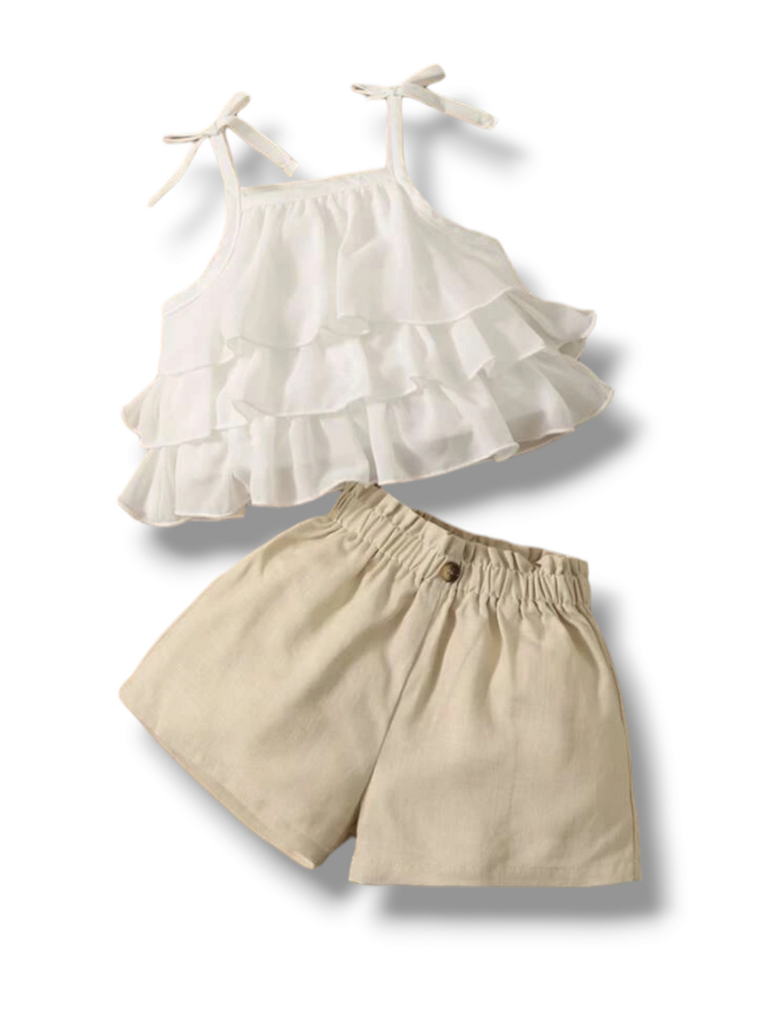 White ruffle top with khaki shorts baby set