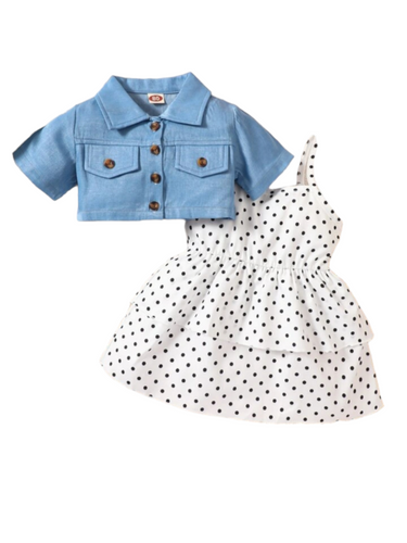 Girl polkadot cami dress with jeans blouse baby set