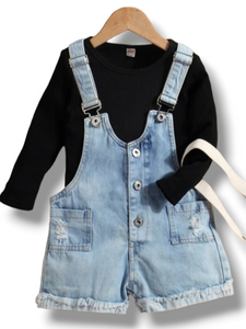 Jeans jumper with long sleve blouse 2pc girl set