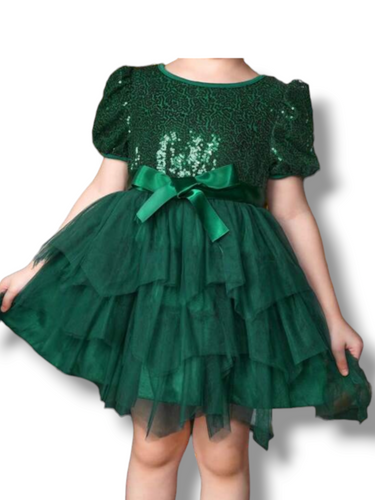 Green dress with tutu buttom girl dress