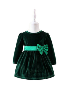 velvet green bow baby dress