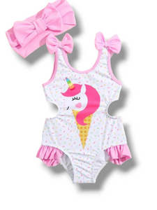 Unicorn icecream print baby swimsuit