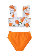 Orange print 2pc girl swimsuit