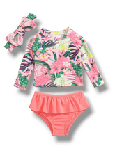 Toddler 2pc floral print baby swimsuit with headband