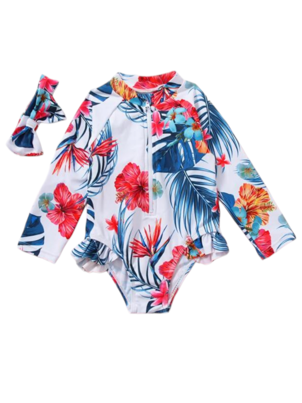 Hibiscus print baby swimsuit 2 pc set