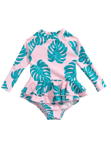 Leaf print baby swimsuit