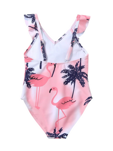 Palm tree and flamingo print baby swimsuit