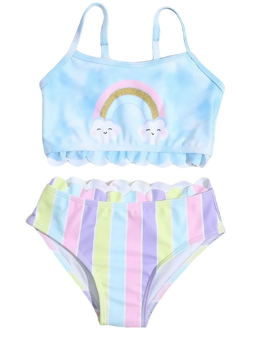 Rainbow print 2pc girl swimsuit