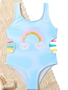 Rainbow print girl swimsuit