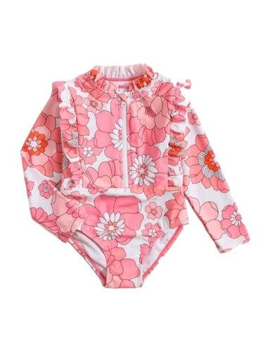 Pink flowers baby swimsuit