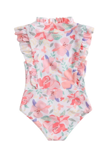 Floral print girl swimsuit