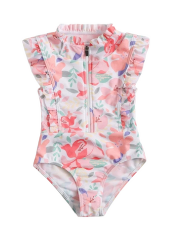 Floral print girl swimsuit